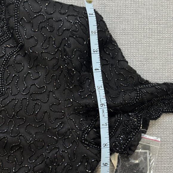 Cote D Azur Evening Womens M Black Beaded Silk Blouse Short Sleeve Back Zip NWT - Picture 13 of 16